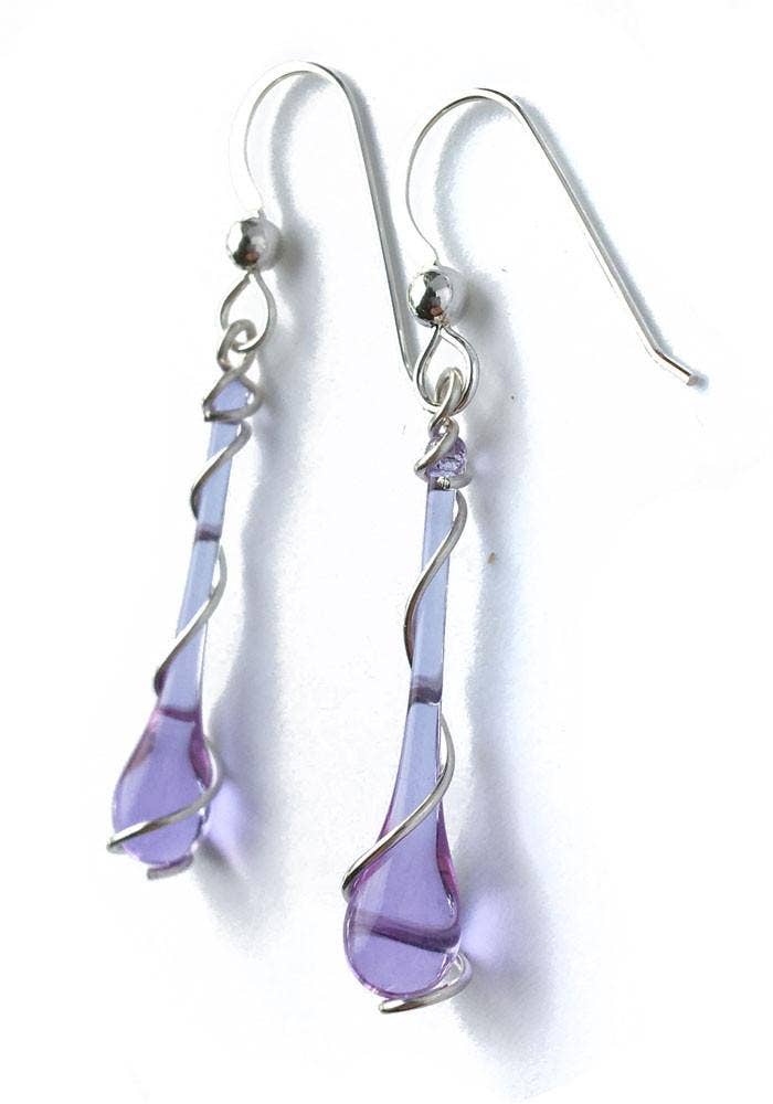 Colorful Glass Teardrop Earrings with Recycled Silver Spiral