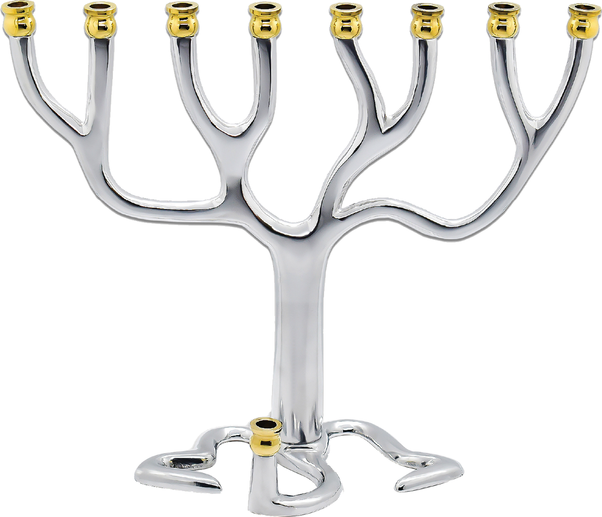 Tree of life Menorah - Silvertone Gold Tip - 9 Inches
