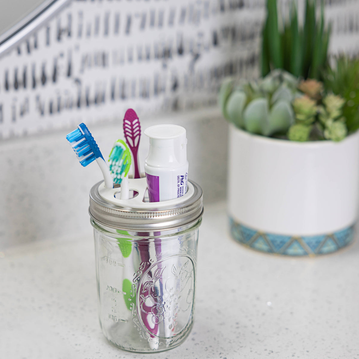 Jarware Toothbrush and Toothpaste Holder Lids for Wide Mouth