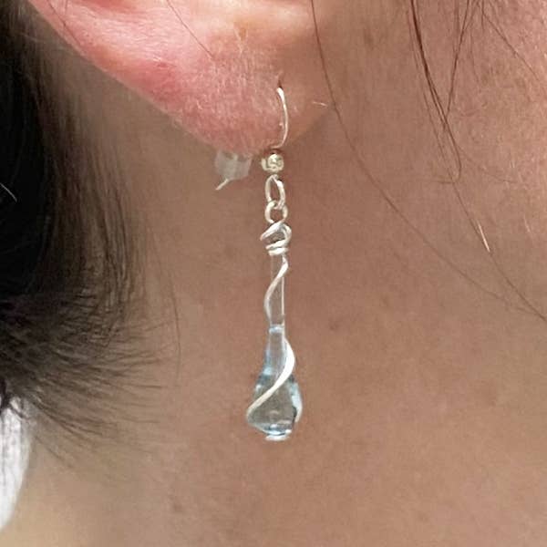 Colorful Glass Teardrop Earrings with Recycled Silver Spiral