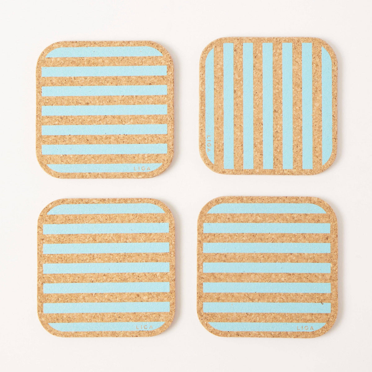 Cork Coasters | Candy Stripes - Blue | Set of 4