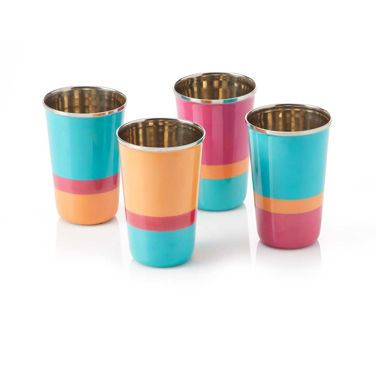 Bright Stripe Stainless Steel Cups - Set of 4