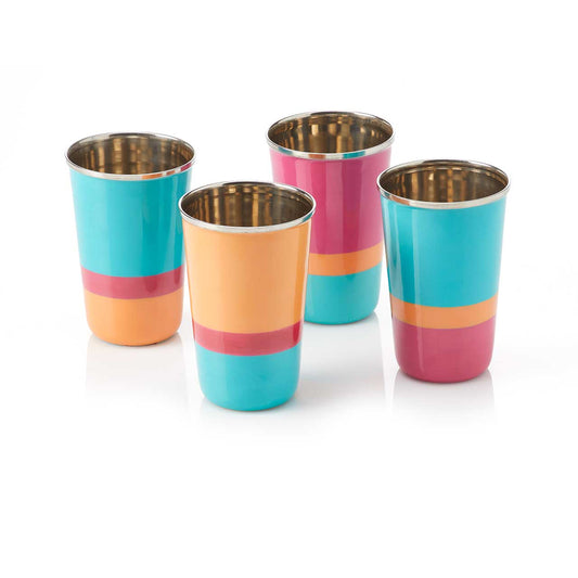 SERRV International – Bright Stripe Stainless Steel Cups - Set of 4, assorted styles and colors together