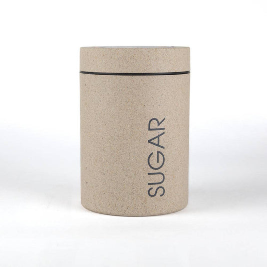Loopy Products Small Bamboo Sugar Canister Seashell Color 24 oz: storage canister photographed; upcycled agri-waste material