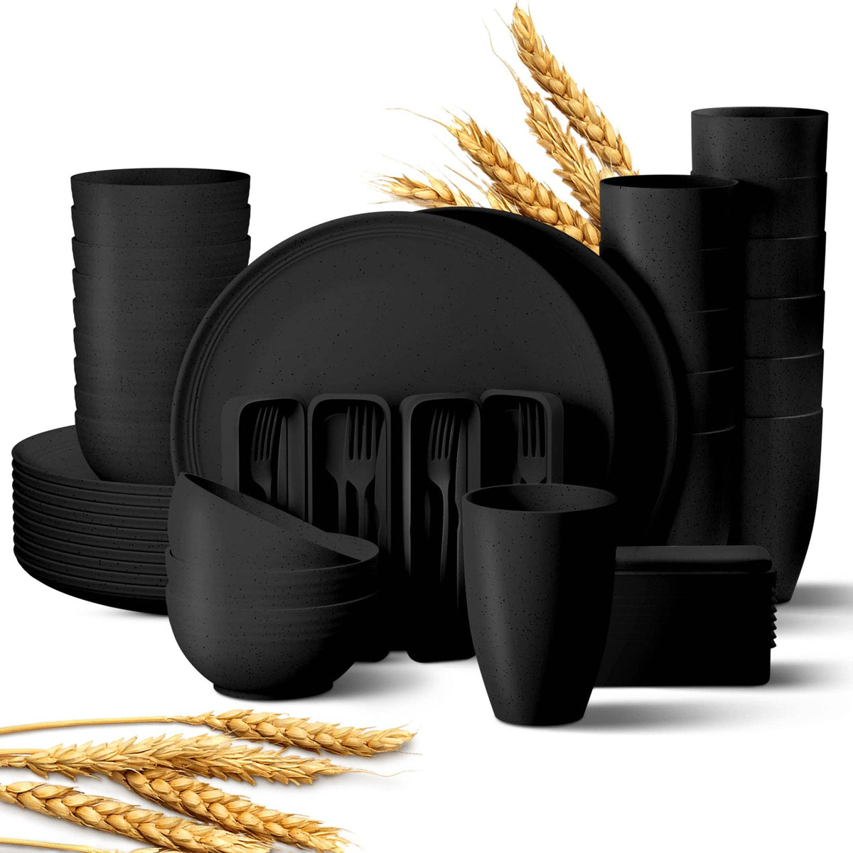 Eco-Friendly Wheat Straw Dinnerware Combo Sets Reusable Kit