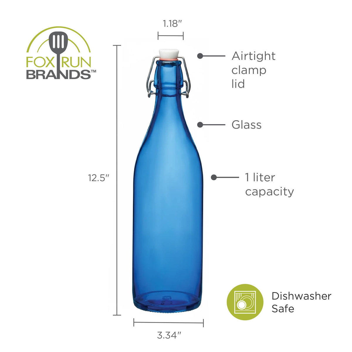 Fox Run Blue Flip Top Glass Bottle, 1 Liter
