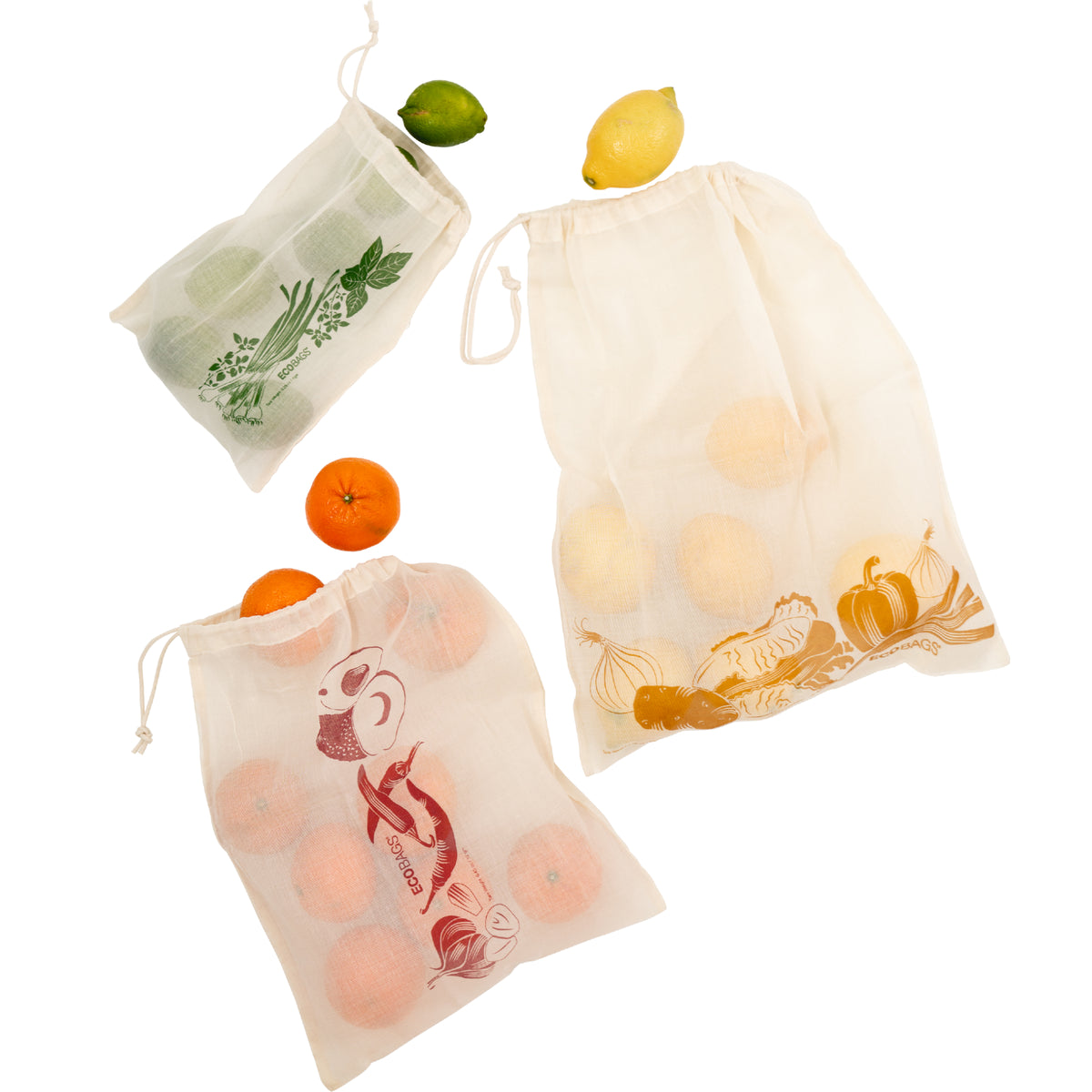 Organic Cotton Printed Reusable Produce Bags - 3 Pack