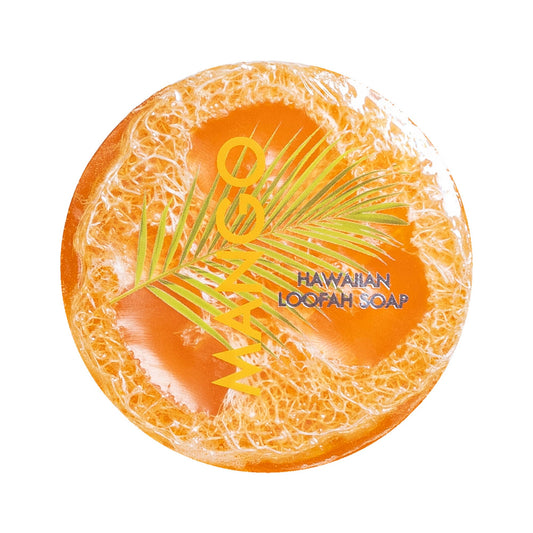 Maui Soap Co. Mango Sea Salt & Kukui Exfoliating Loofah Soap 4.75oz - orange mango loofah soap top view; vegan