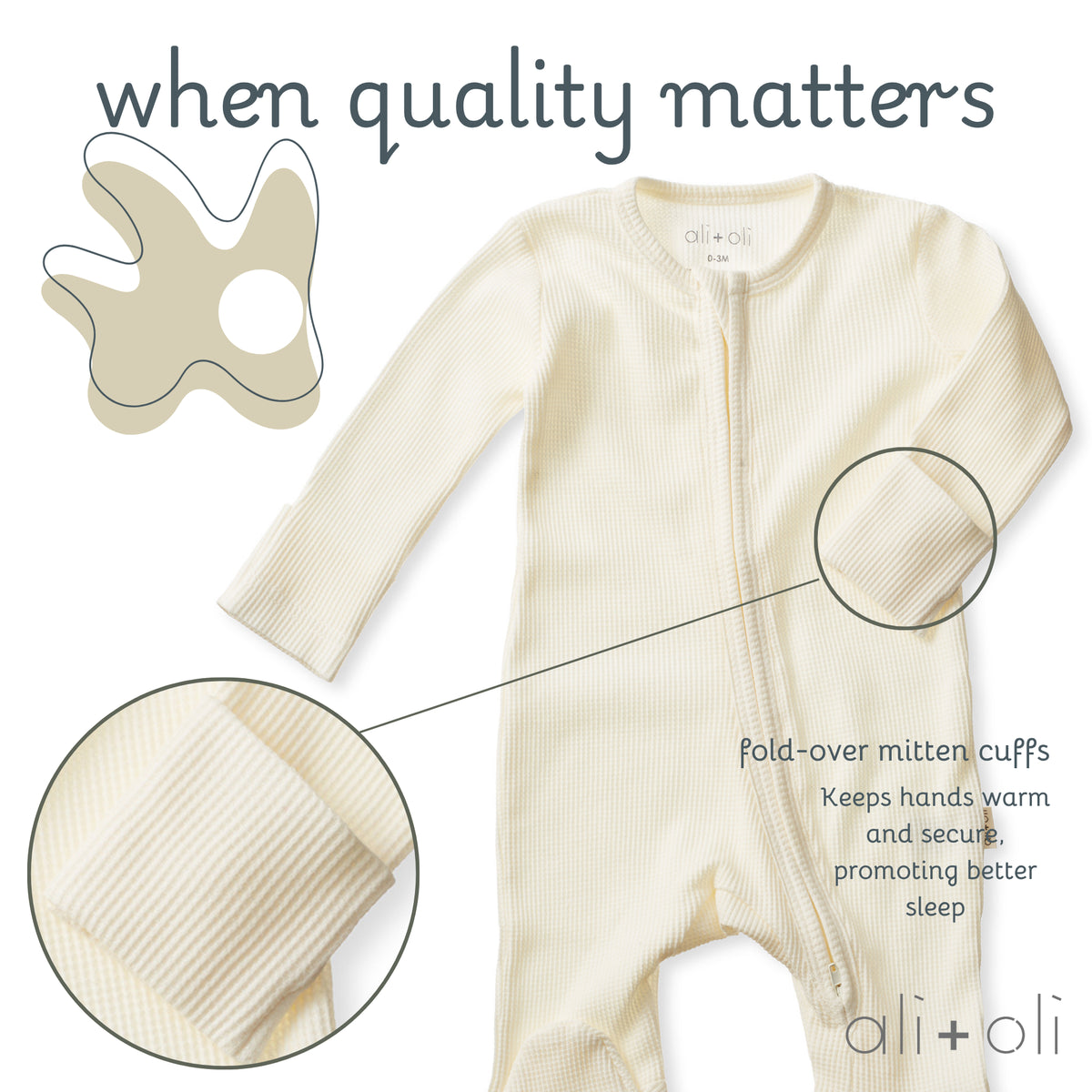 Baby Footie 2-Way Zipper – Organic Cotton Waffle Knit