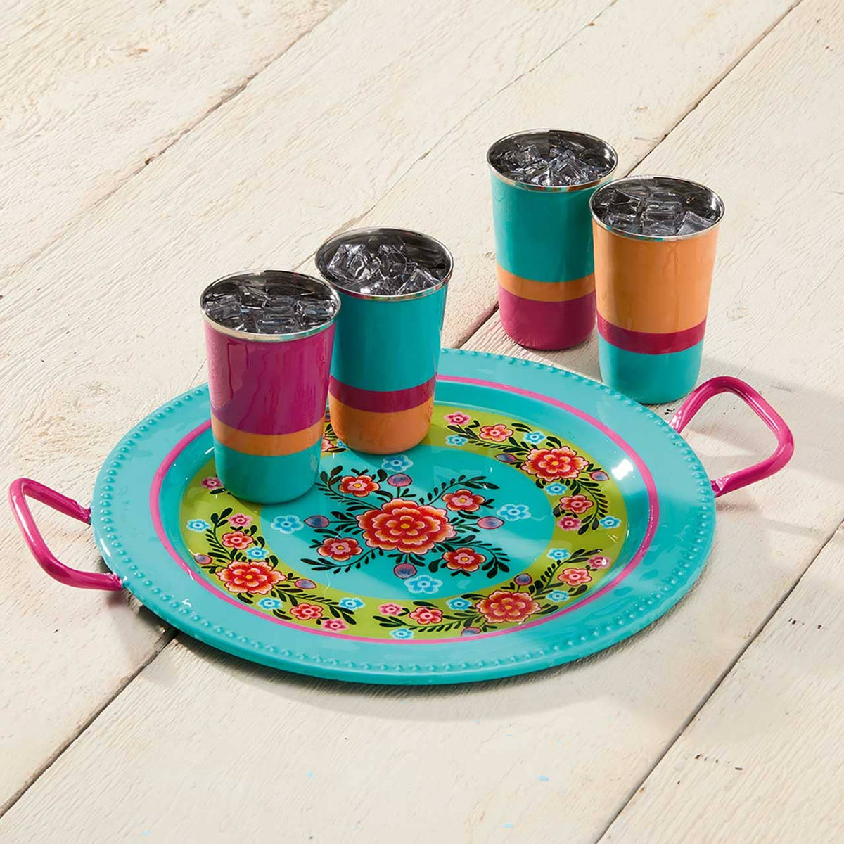 Bright Stripe Stainless Steel Cups - Set of 4