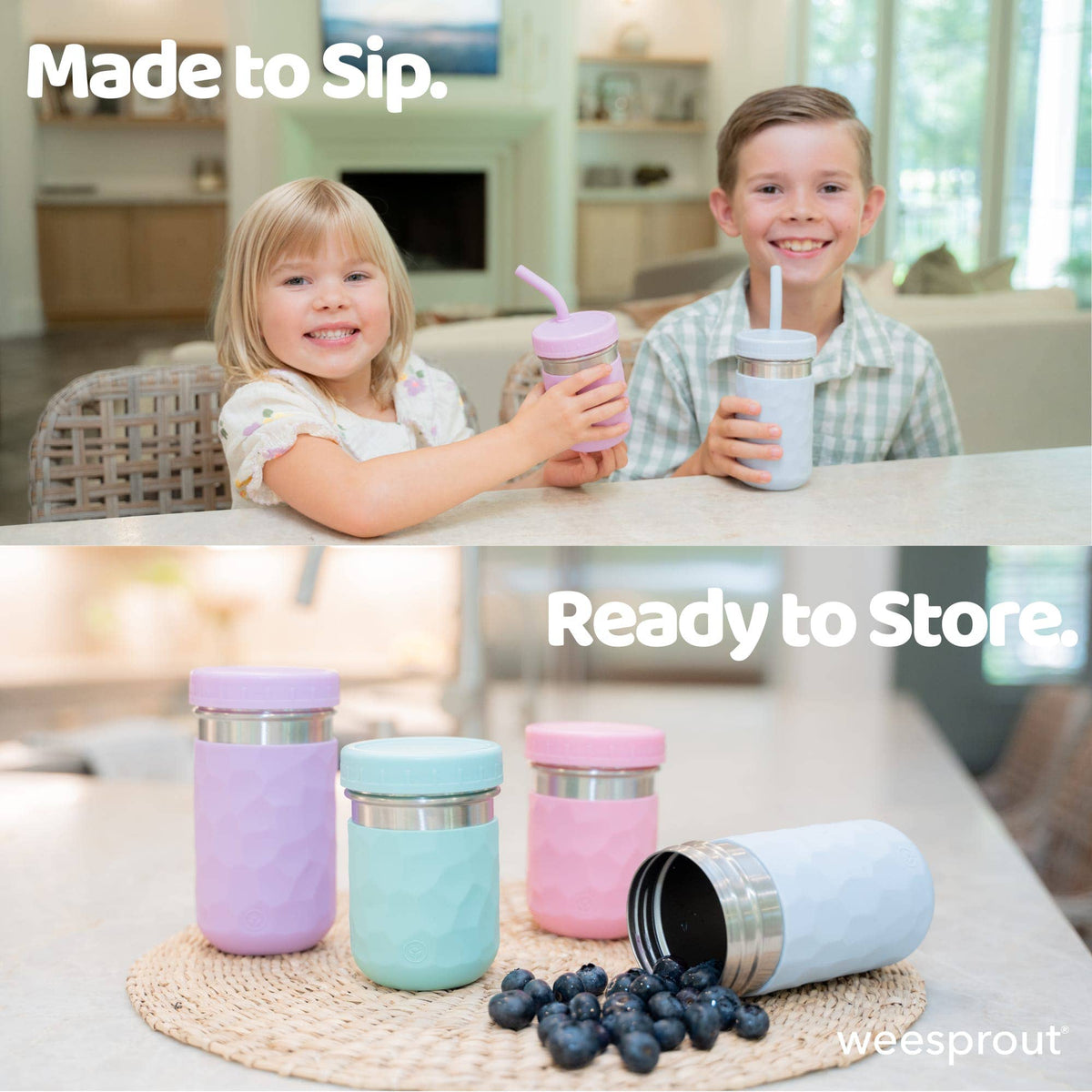 3-in-1 Stainless Steel Kids Cups – 8 oz, Set of 2