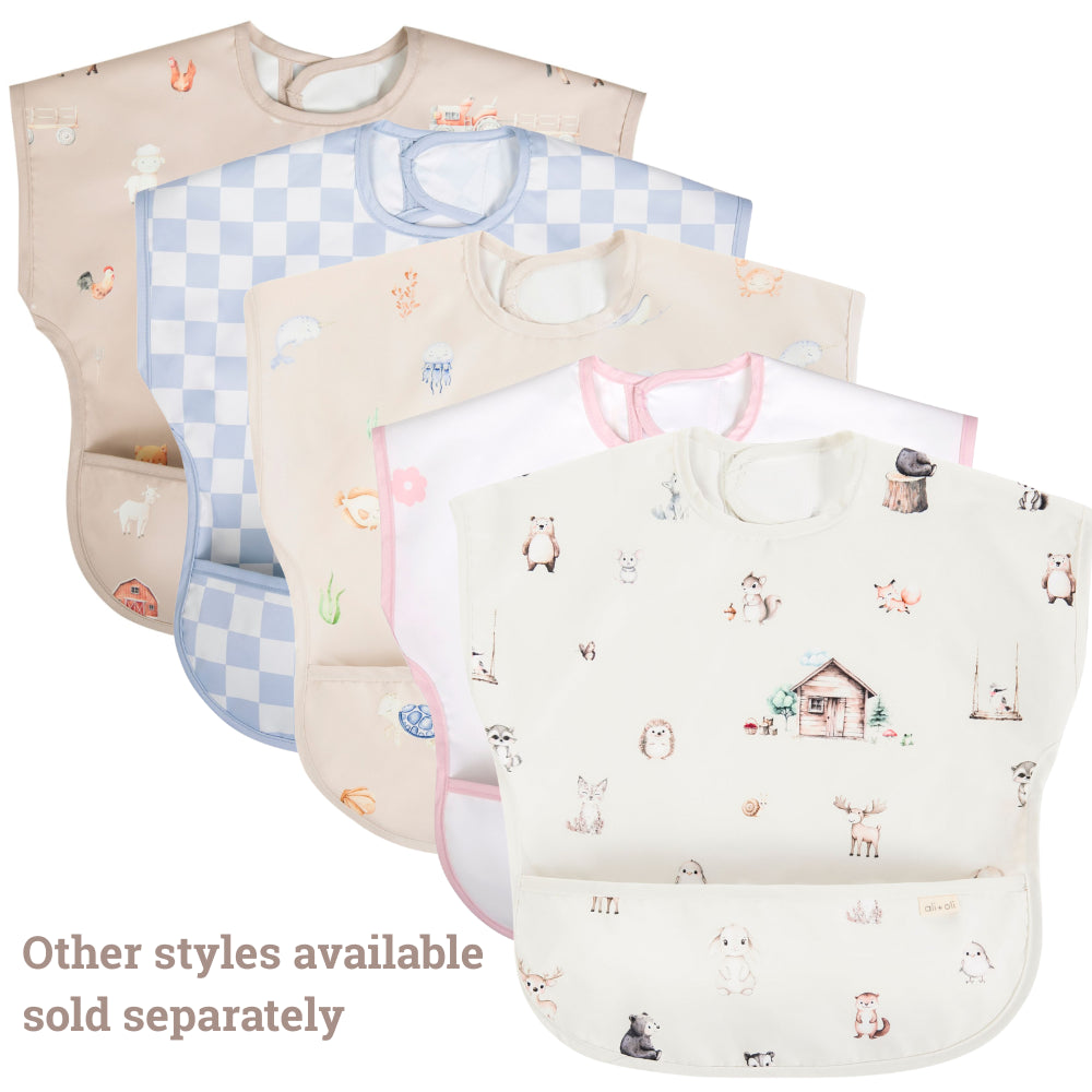 Smock Bib for Baby & Toddler Short Sleeve (Blue Checkers)