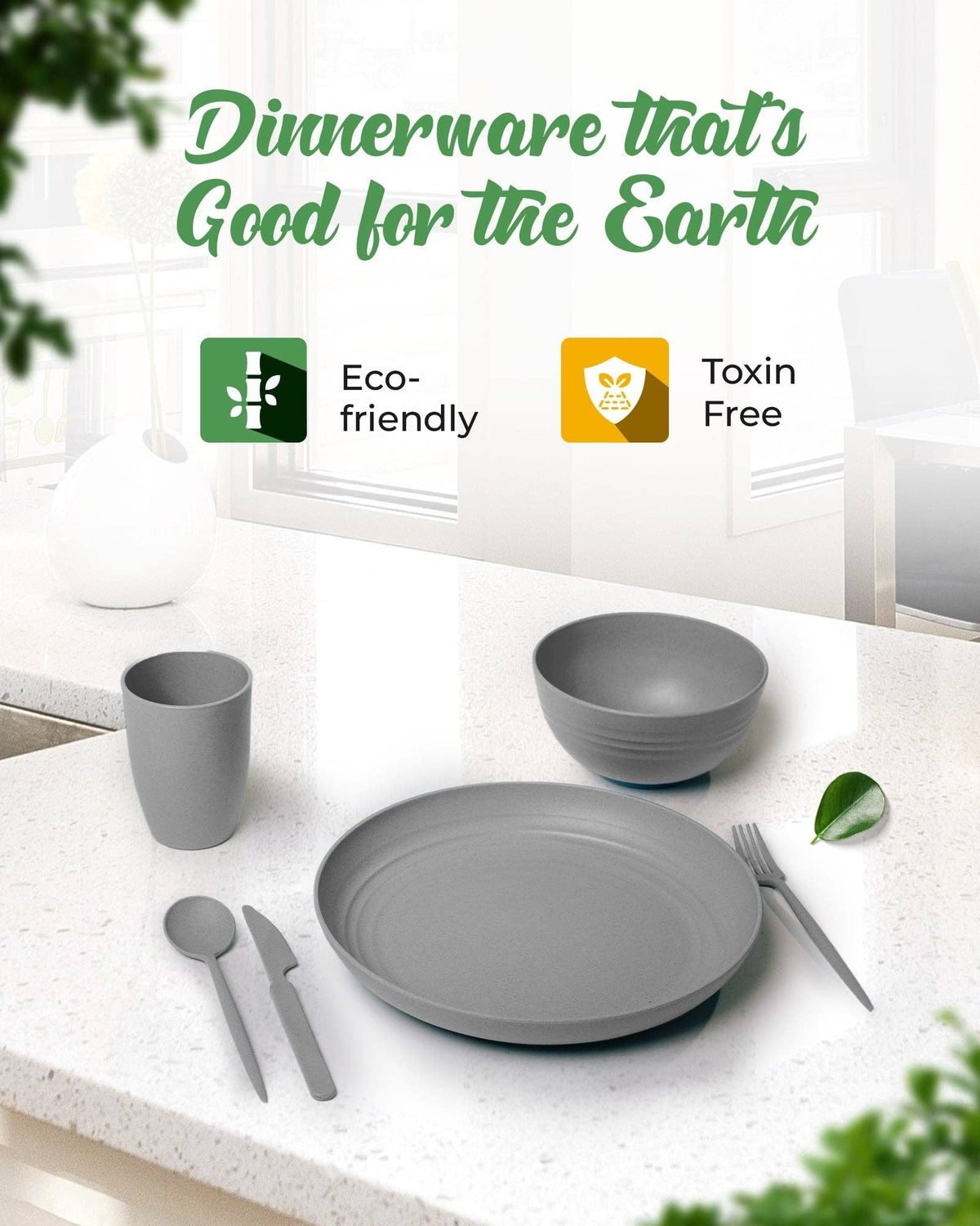 Eco-Friendly Wheat Straw Dinnerware Combo Sets Reusable Kit