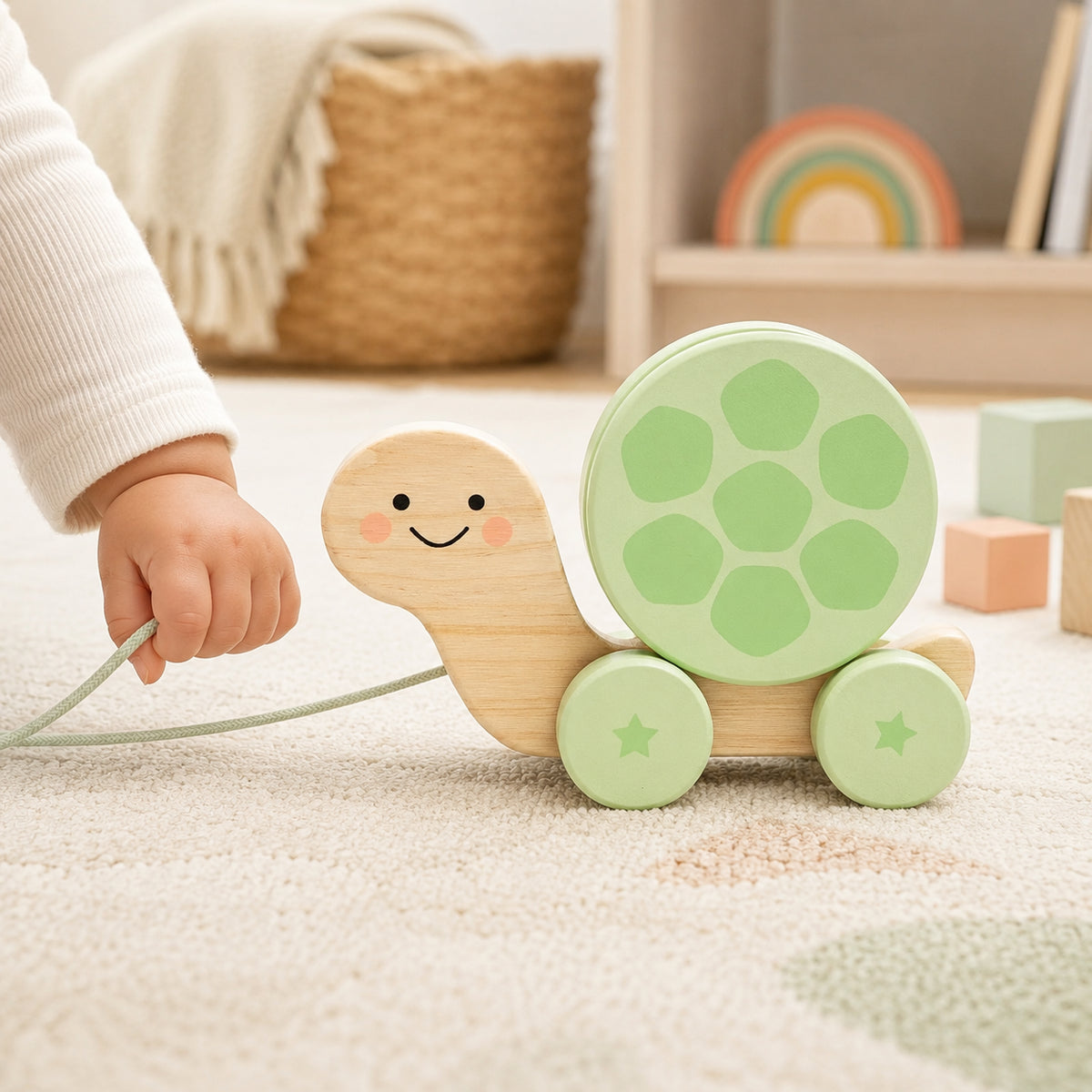 Turtle Wooden Pull Toy, Rattle Shell, Baby or Toddler Toy