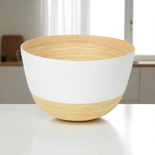 albert L. (punkt) Matte Bamboo Mixing Bowl - white matte bamboo mixing bowl on kitchen counter; natural bamboo
