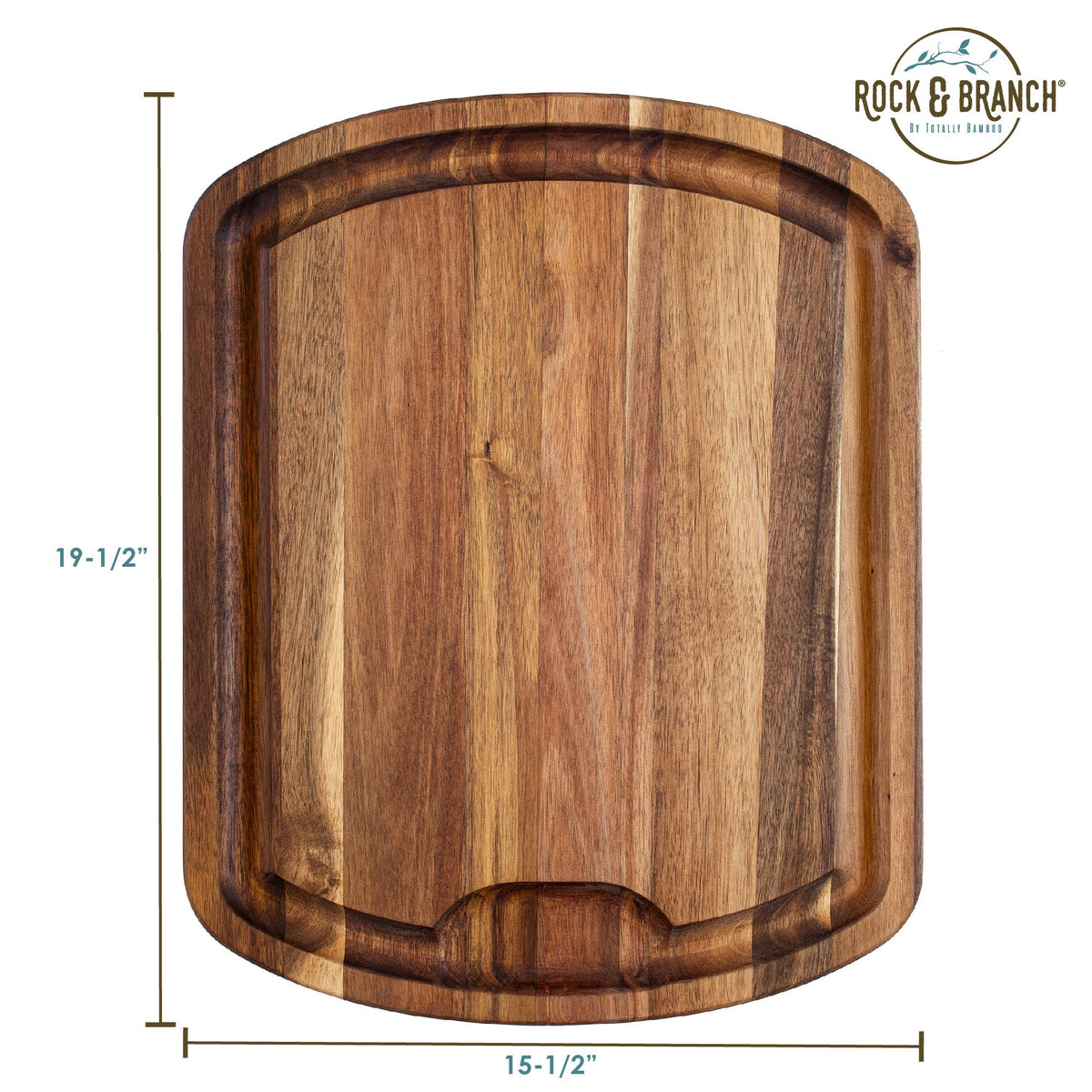 Totally Bamboo Rock & Branch® Acacia Wood Carving Board with Juice Groove: side view highlighting product outline