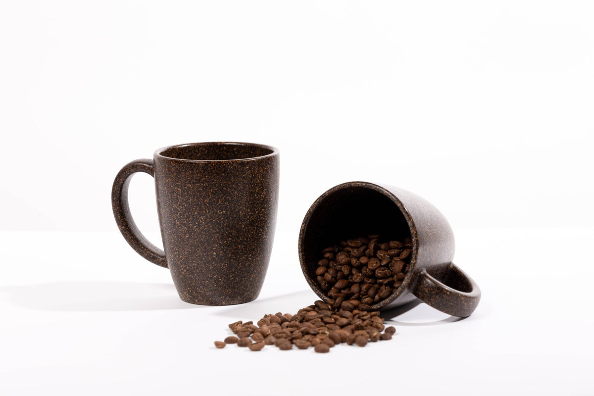 Loopy Products 8 Oz Coffee Mug Made With Upcycled Coffee Hulls: overhead view showing shape and pattern