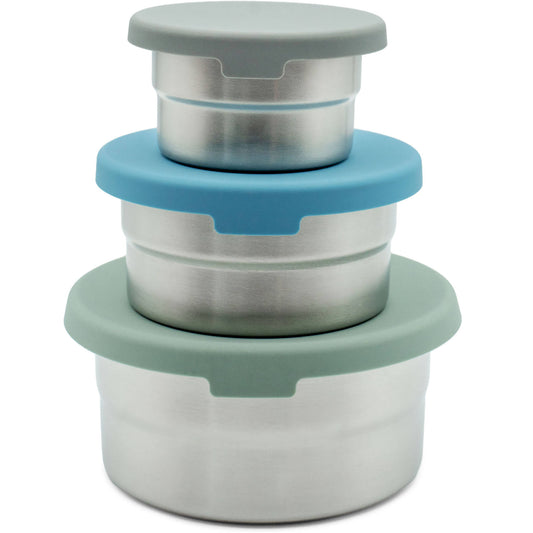WeeSprout – Stainless Steel Nesting Storage Containers – Set of 3, blue color option in a product photo; BPA-free silicone