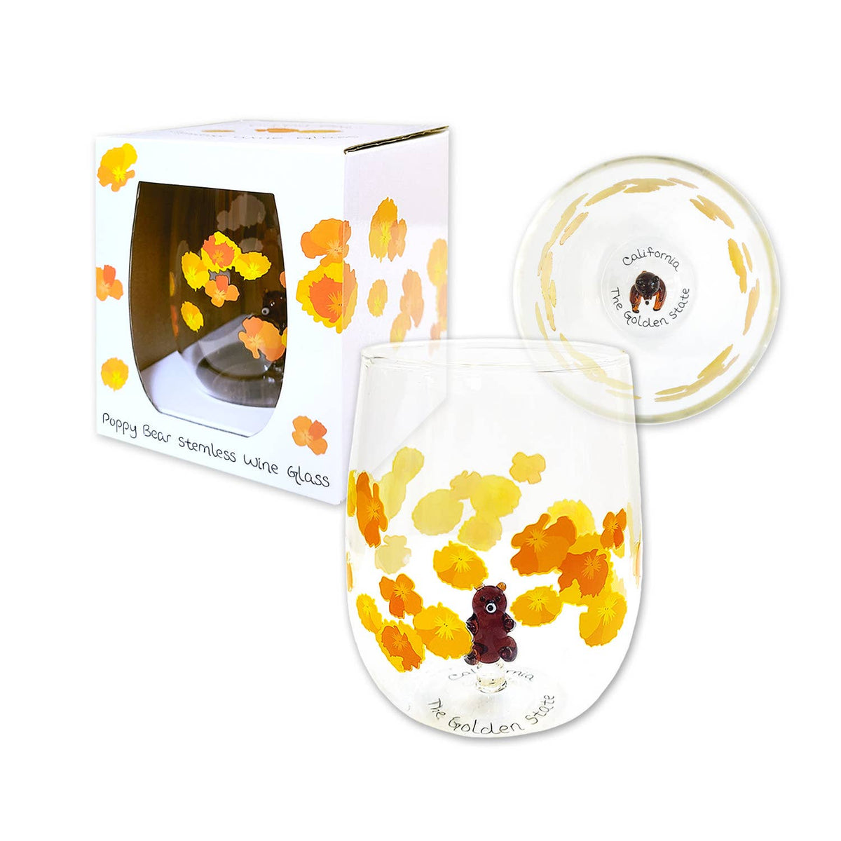 Poppy Bear Stemless Wine Glass
