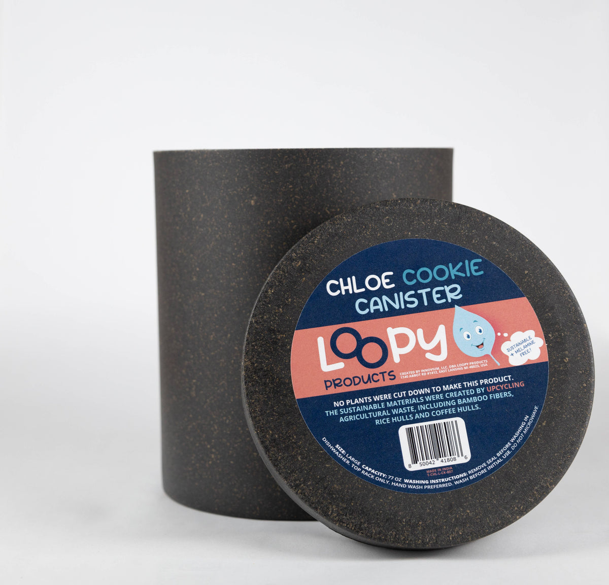Sustainable Large Bamboo Cookie Canister Carbon Color 77 Oz.