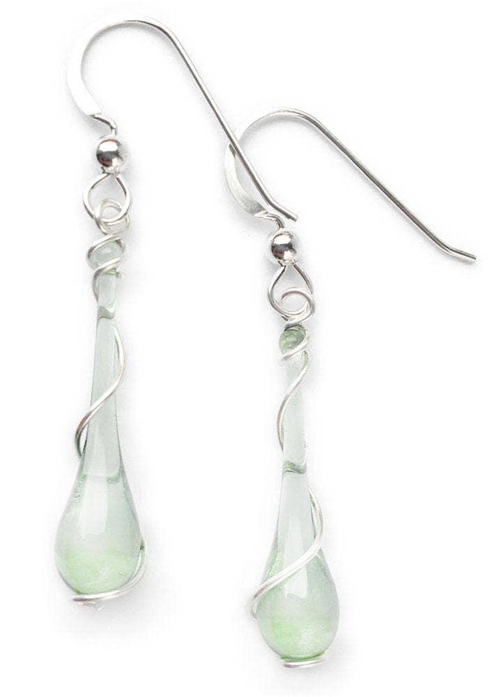 Colorful Glass Teardrop Earrings with Recycled Silver Spiral