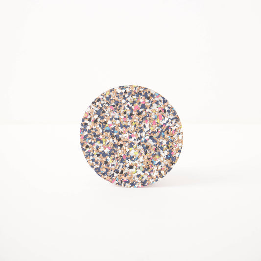 LIGA Beach Clean Coasters Round Set of 4 - round flecked recycled-material coaster on white background; recycled EVA plastic