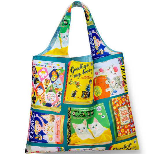 Yellow Owl Workshop recycled rPET Art Sack tote, brightly illustrated Useless Books tote by Anna Hoyle