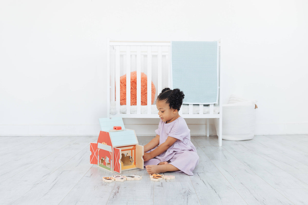 Wooden Barn Shape Sorter Toy, Farm Animals Montessori Play