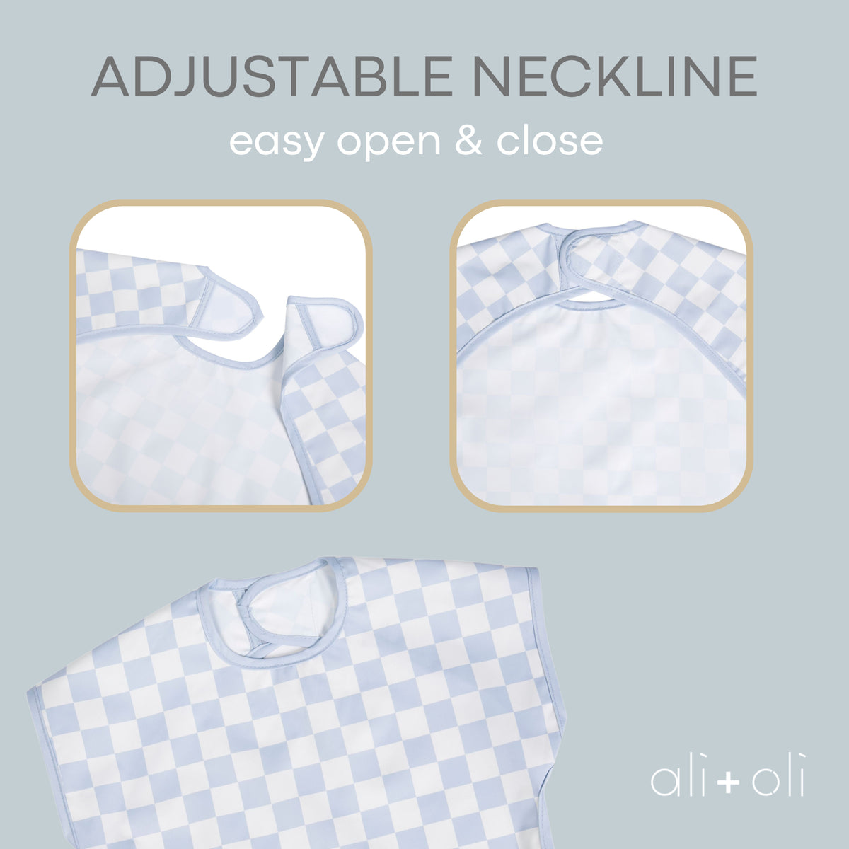 Smock Bib for Baby & Toddler Short Sleeve (Blue Checkers)