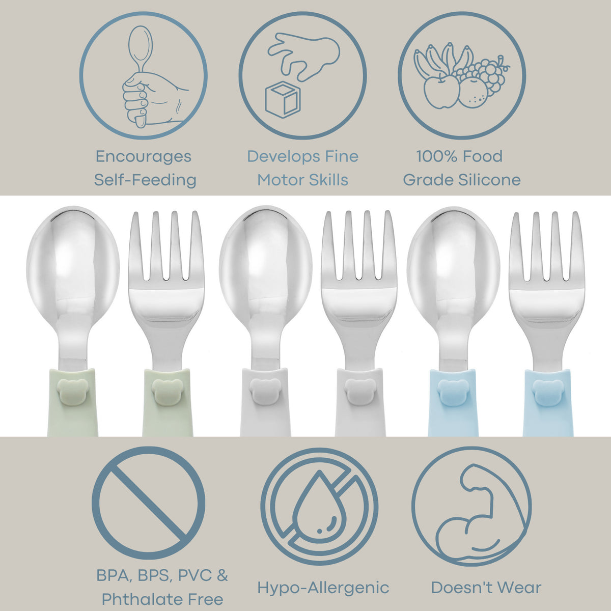 (6pc) Toddler Utensils Set - Stainless Steel (Bears)