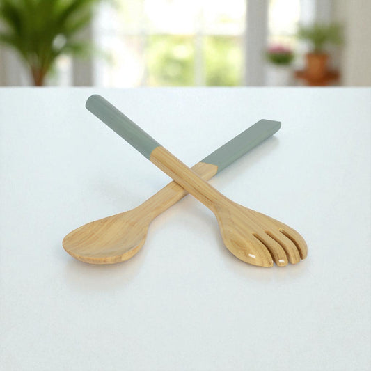 albert L. (punkt) Large Bamboo Server Set - two large bamboo servers with gray grips