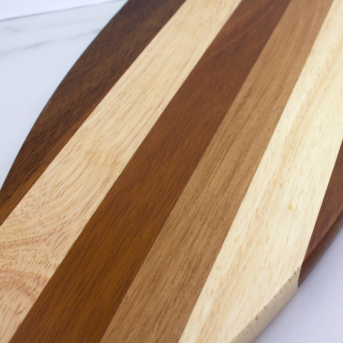 Totally Bamboo Rock & Branch Shiplap Series Surfboard Serving Board - close up two-tone wood grain strips