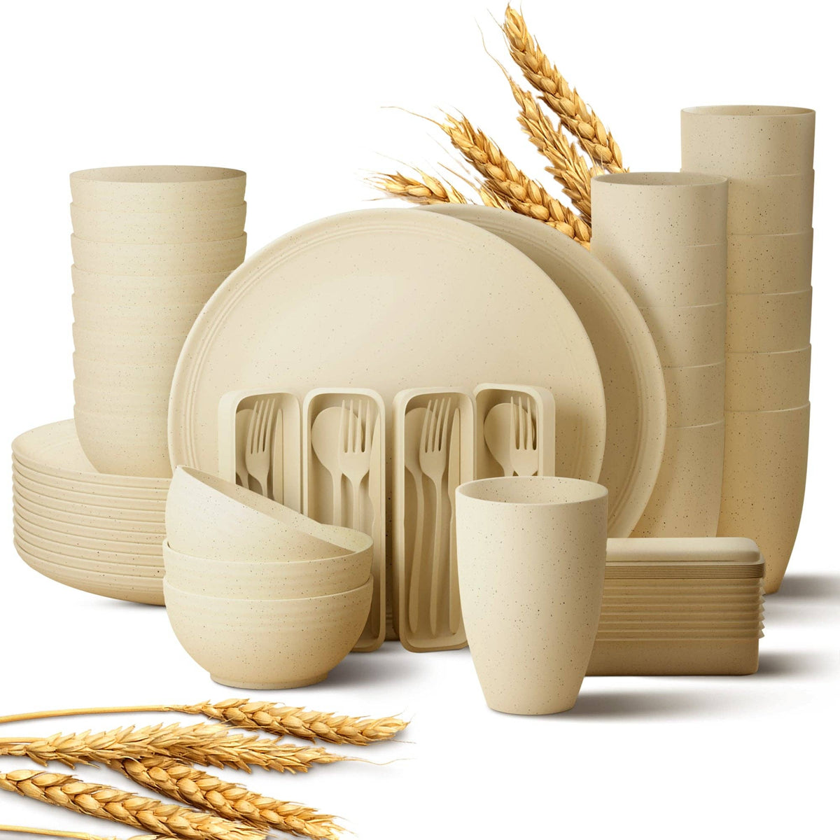 Eco-Friendly Wheat Straw Dinnerware Combo Sets Reusable Kit
