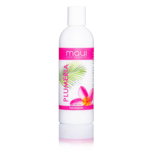 Maui Soap Co. Plumeria Body Lotion w/ Avocado Oil, Cucumber & Vit. E, 8 oz: product bottle or jar with printed label