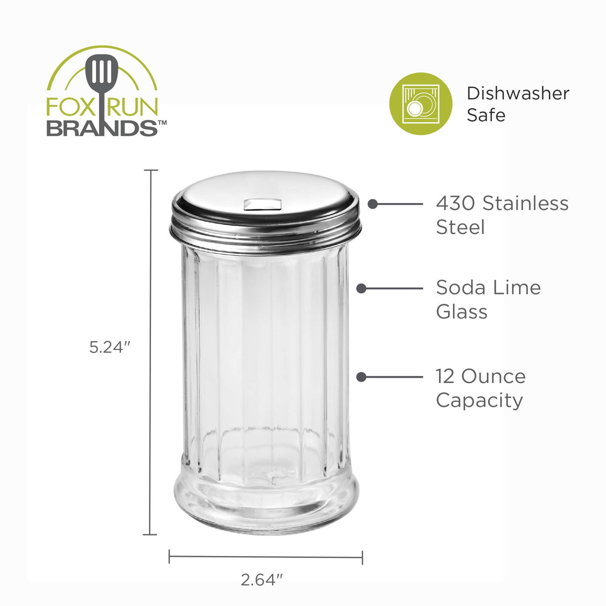 Fox Run Classic Glass Sugar Shaker, 12 Ounce With Lid