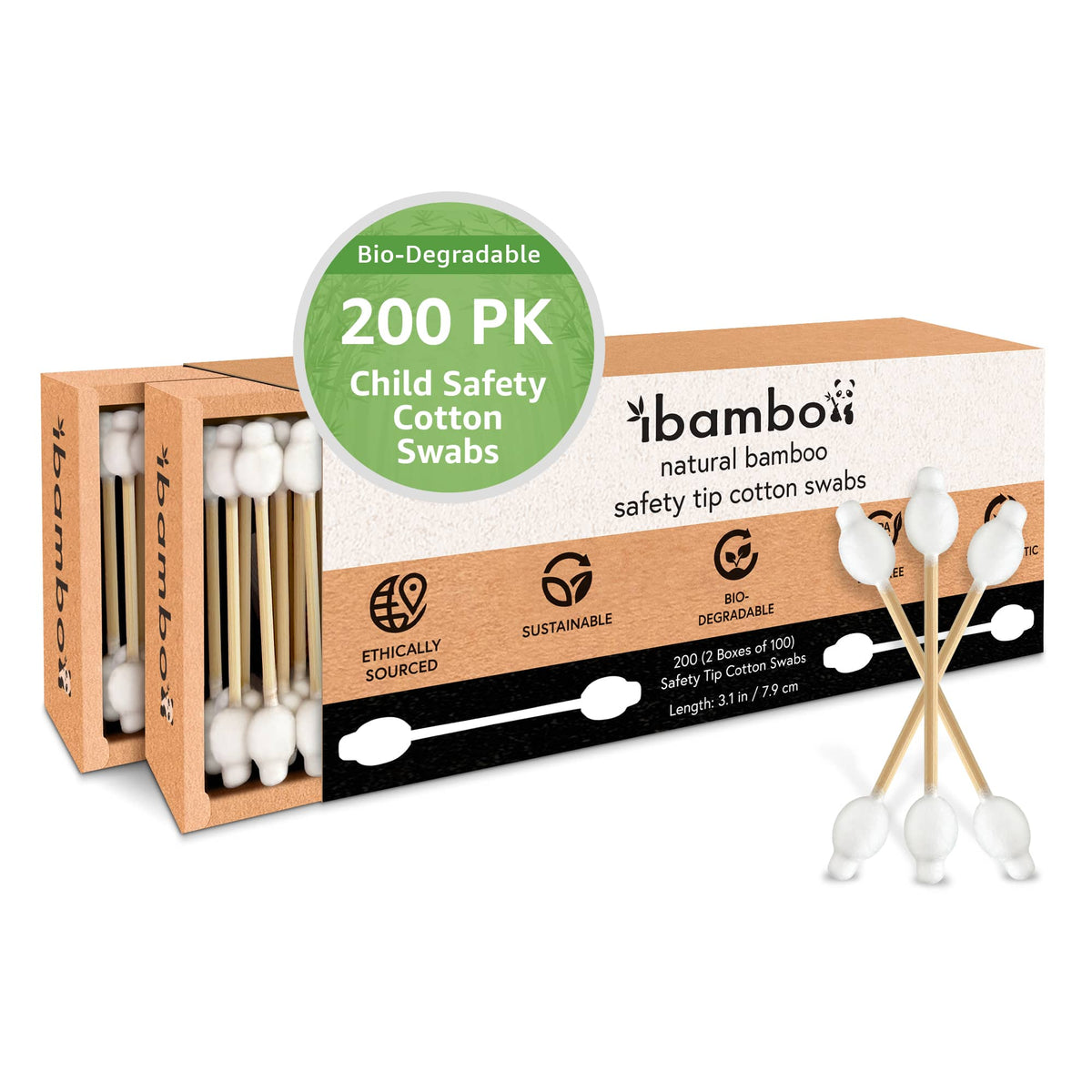 Bamboo Child Safety Cotton Swabs - 200 Pack