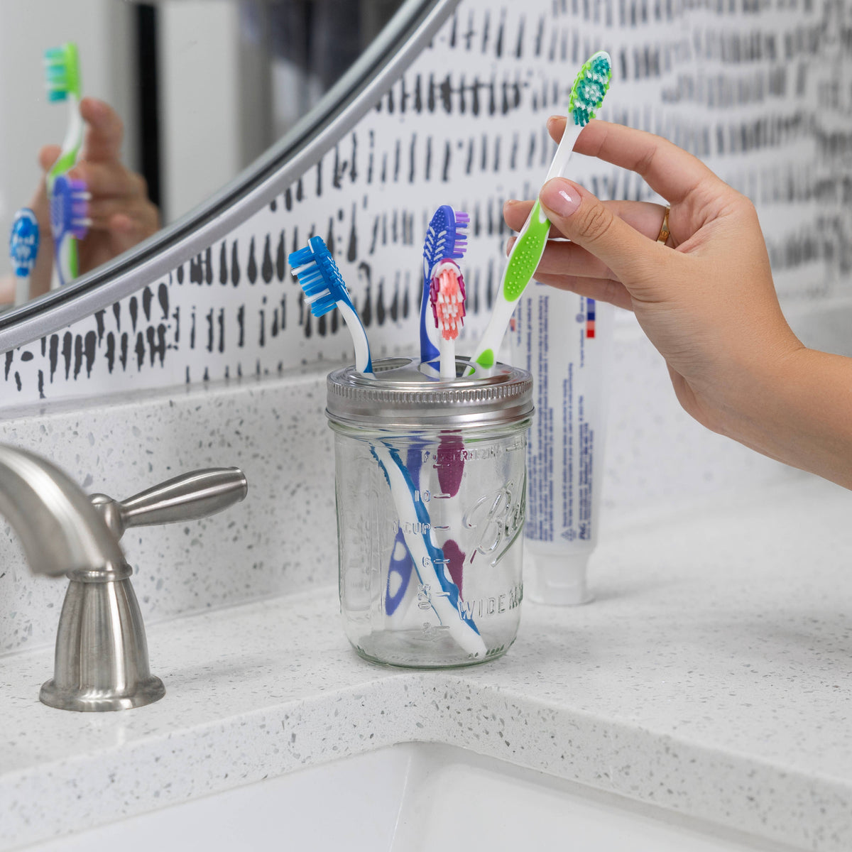 Jarware Toothbrush Holder Lids For Wide Mouth Mason Jars