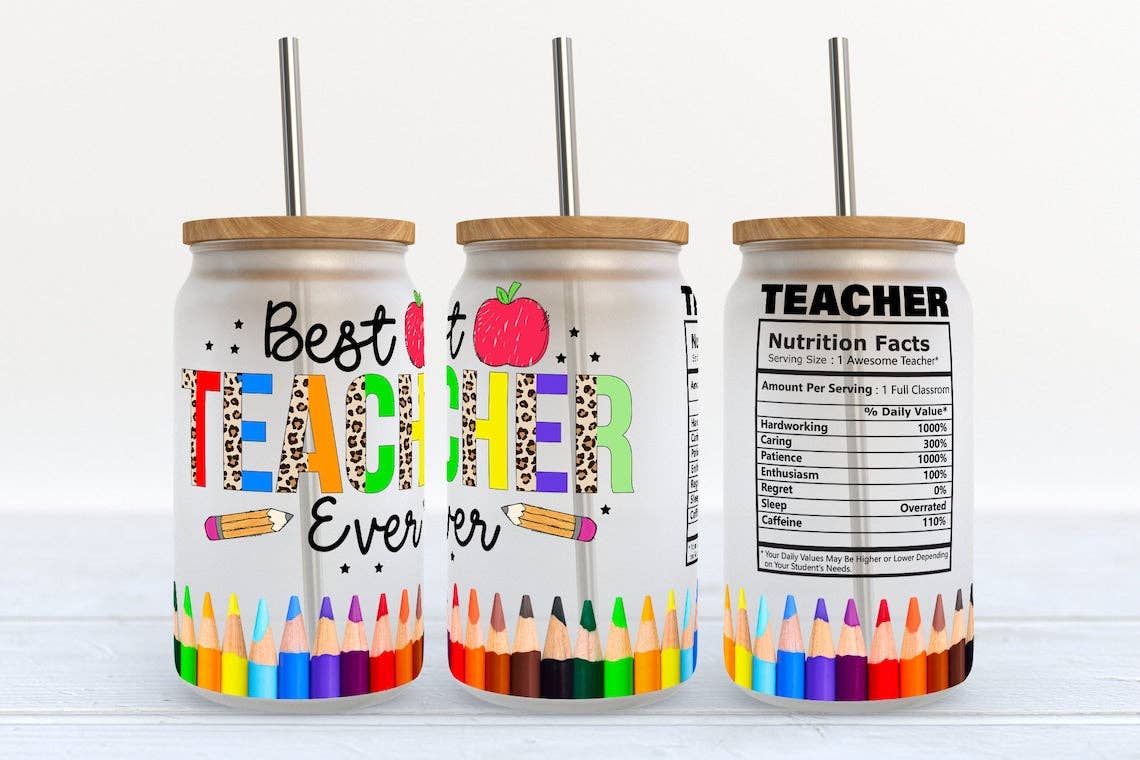 Best Teacher Ever 16oz Frosted Libbey Glass Tumbler