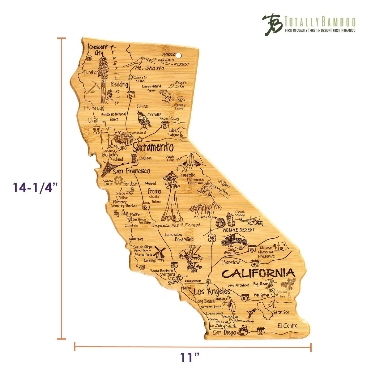 Destination California Cutting Board with Engraved Artwork