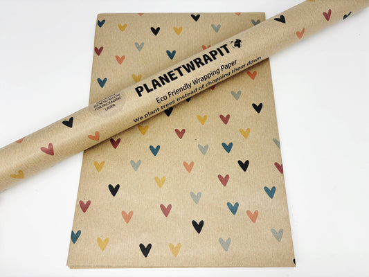 Hearts Recycled Kraft Wrapping Paper Gift Wrap