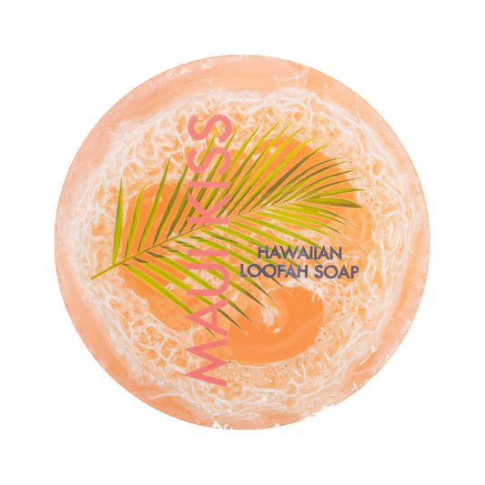 Maui Soap Co. Maui Kiss Sea Salt & Kukui Exfoliating Loofah Soap 4.75oz - orange Maui Kiss loofah soap top surface; vegan