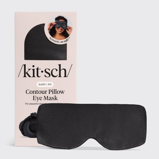 KITSCH – Charcoal Contour Pillow Eye Mask, front product and branded packaging