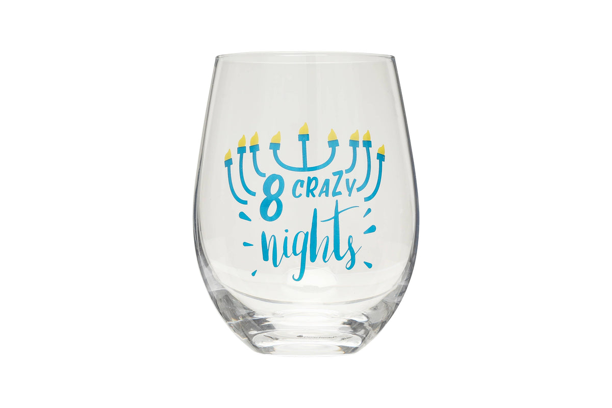 8 Crazy Nights Menorah Hanukkah Stemless Wine Glass
