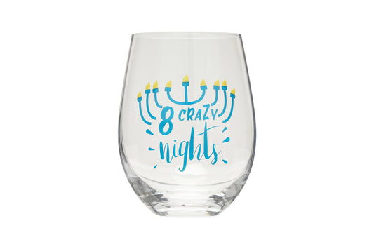 8 Crazy Nights Menorah Hanukkah Stemless Wine Glass