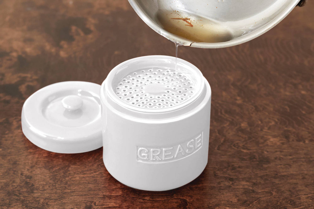 Fox Run Porcelain Grease Container, White, 5" x 5" x 5"