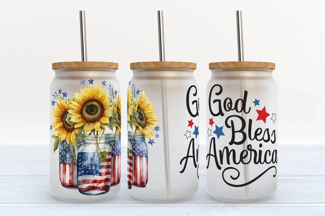 God Bless America 16oz Frosted Libbey Glass Tumbler