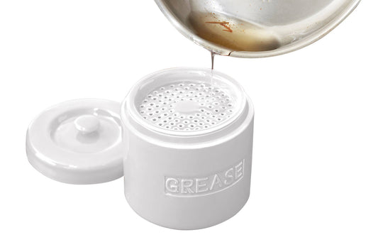 Fox Run Brands – Porcelain Grease Container, White, 5" x 5" x 5", isolated product on a plain background