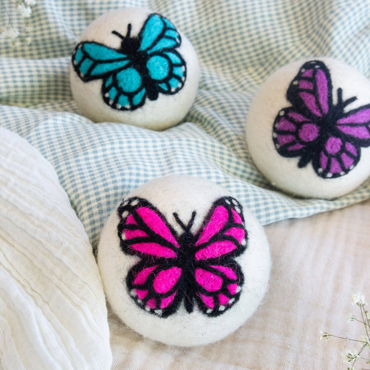 Monarch Butterfly Eco Wool Dryer Ball Set of 3 - Moon