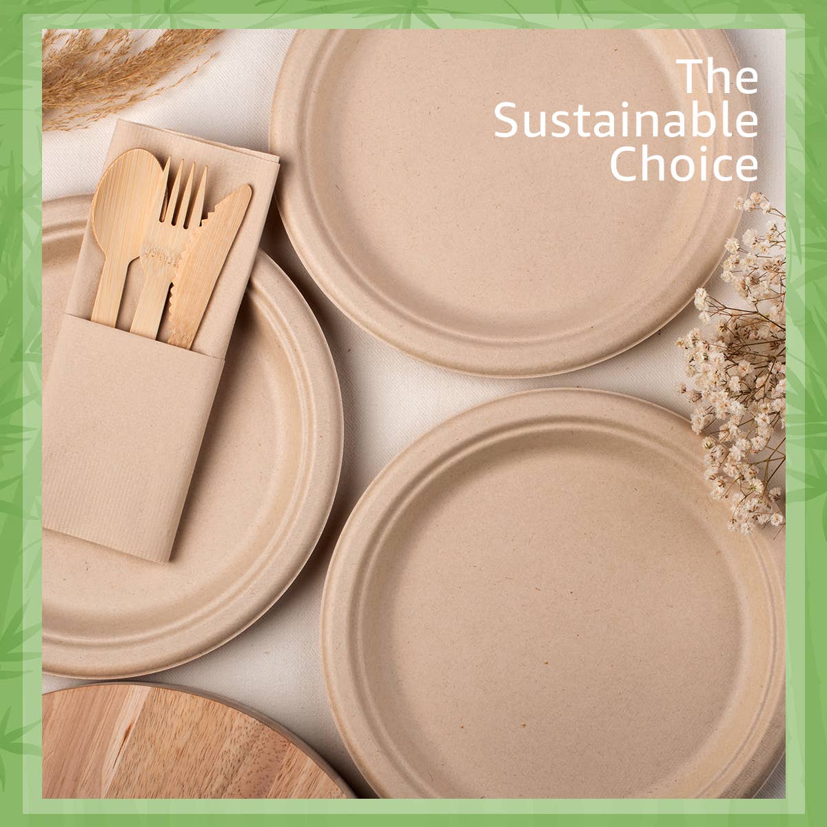 Bamboo Disposable Paper Plates - 9 Inch - 125 Pack