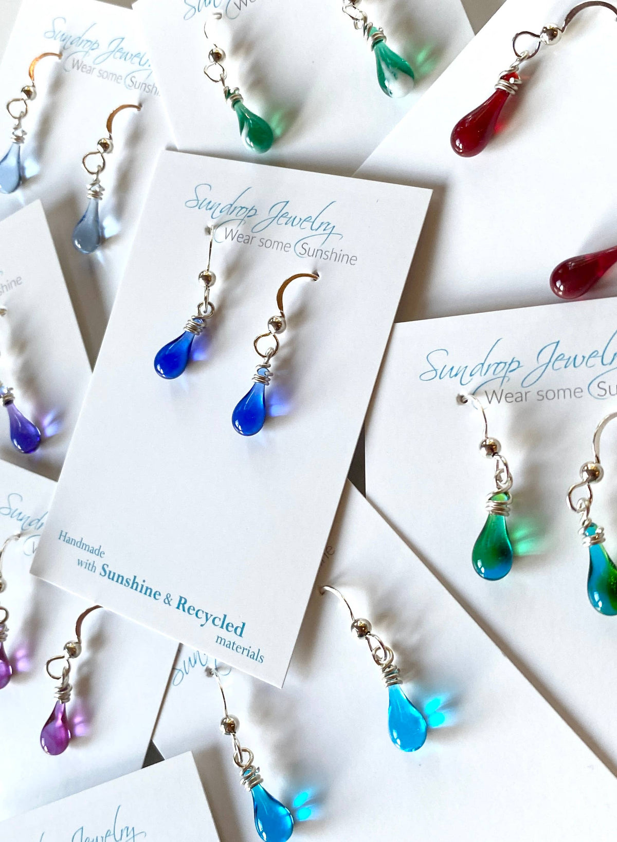 Demi Glass Teardrop Earrings, Tiny and Colorful